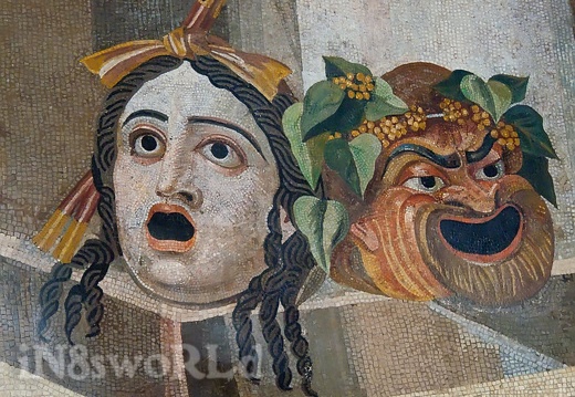 Roman masks mosaic (4148 visits) Mosaic depicting theater masks Roman 2nd century CE
Photographed at the Capitoline Museum, Rome, Ita... Roman masks mosaic