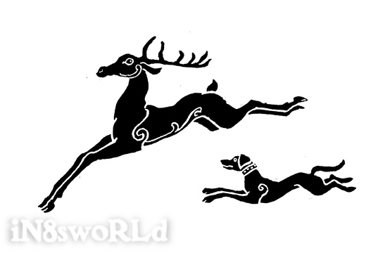 deer-dog for sheetwall (2248 visits) Stag chased by dog from George Bain for Pennsic sheetwall deer-dog for sheetwall