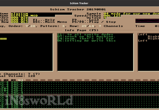 schism tracker (985 visits) An open source MOD player / editor created as a re implementation of the DOS based Impulse Tracker.
... schism tracker